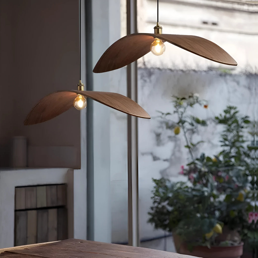 Japanese Zen walnut chandelier for living room or dining room with 38cm to 85cm diameter options
