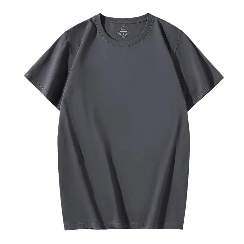 Men's loose fit short sleeve t-shirt in ice silk fabric showing colour options including sapphire blue and light pea green