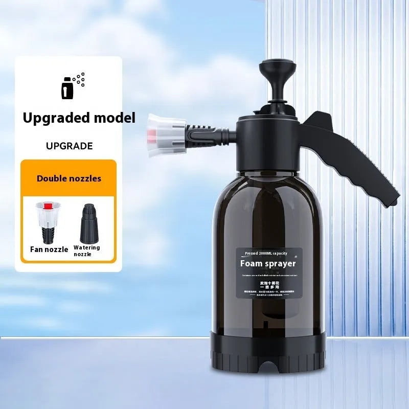 Black 2L foam watering can sprayer with pump handle and two nozzles