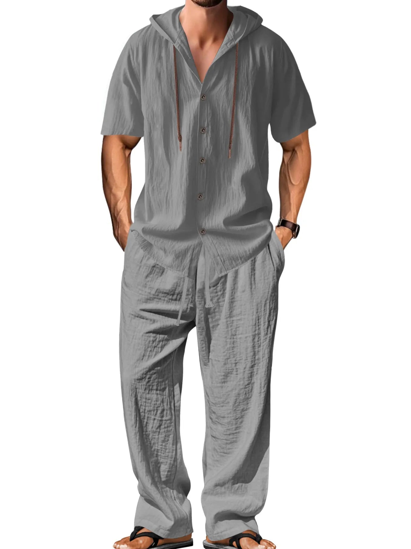 Men's casual cotton sports leisure suit in four colour options with long sleeves and trousers