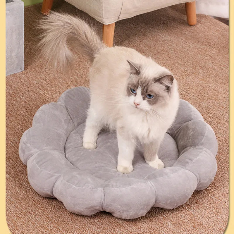 Blue half-surround pet bed with soft plush for small dog or cat