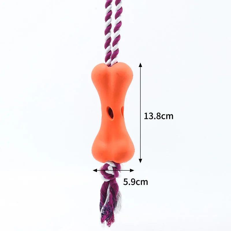 Green porous bone rope knot dog chewing toy for stuffing with treats