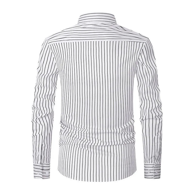 Men's slim fit striped long sleeve business shirt in a blue stripe colour.