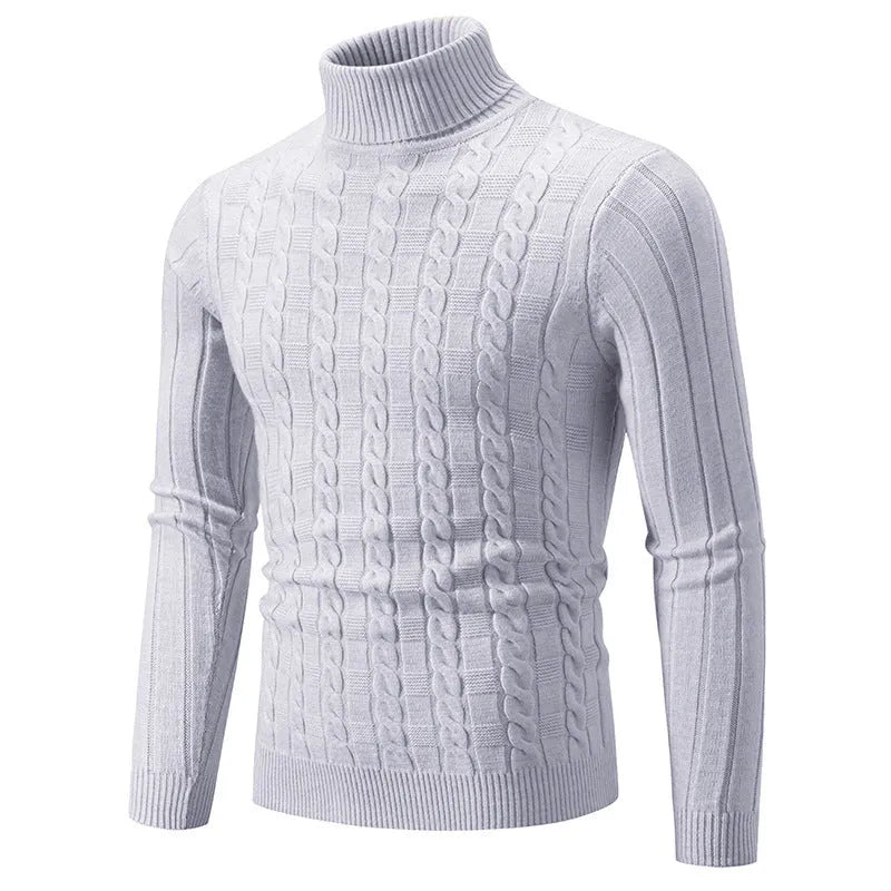 Men's slim fit chenille turtleneck pullover sweater in neutral colour options