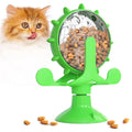 Interactive pet puzzle toy with rotating food dispenser in blue, green, red, or yellow colours