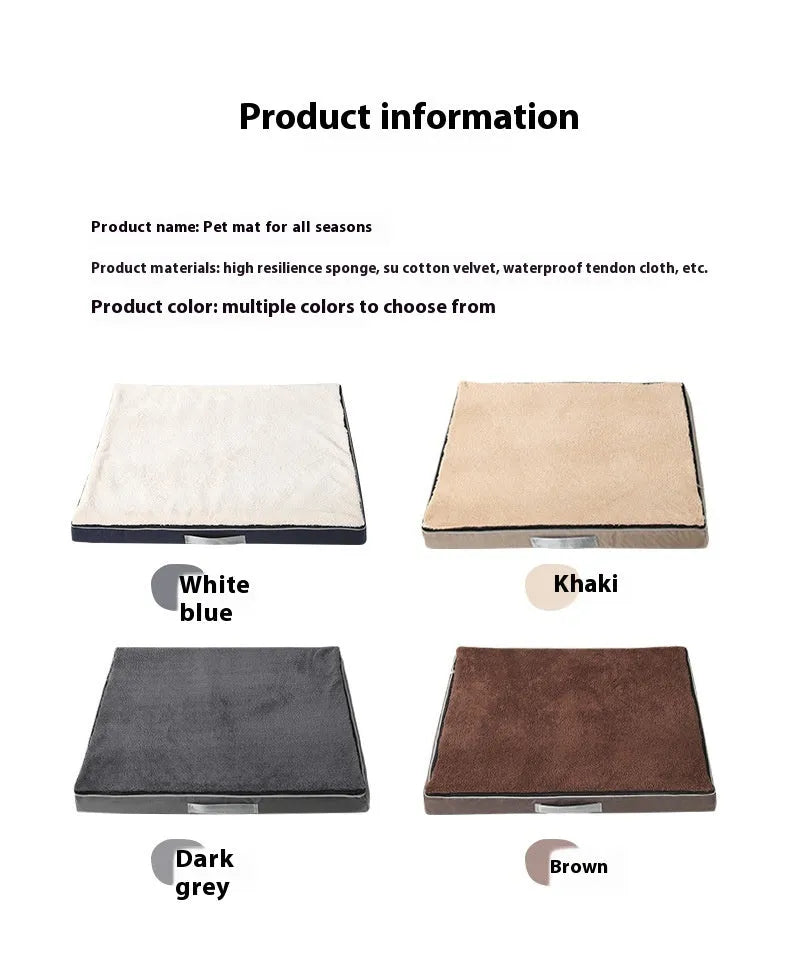 Brown removable cover sponge dog mat lying on a wooden floor