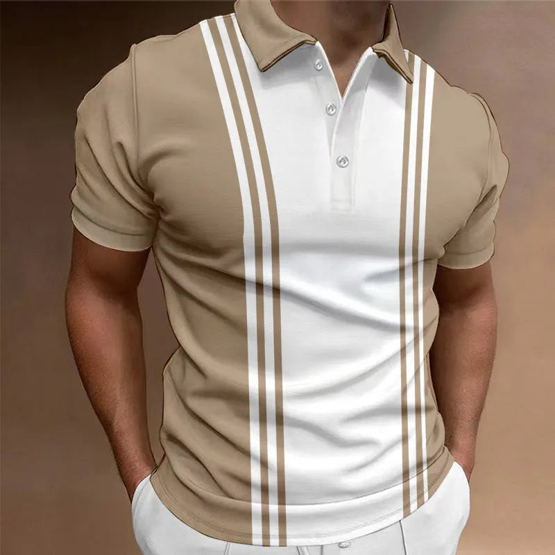 Men's casual t-shirt with 3-button printing lapel in loose fit short sleeve style