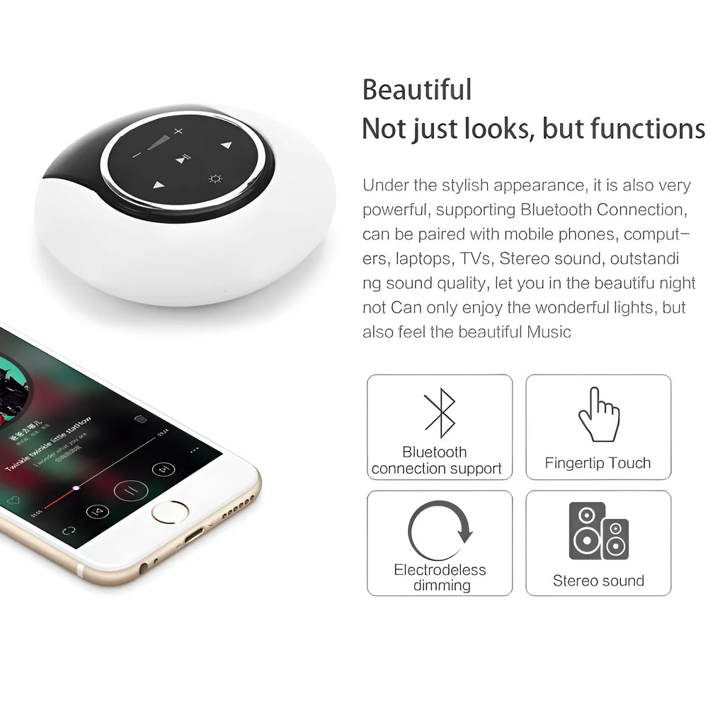 Blue Bluetooth desk lamp speaker with folding design and touch controls showing LED lighting