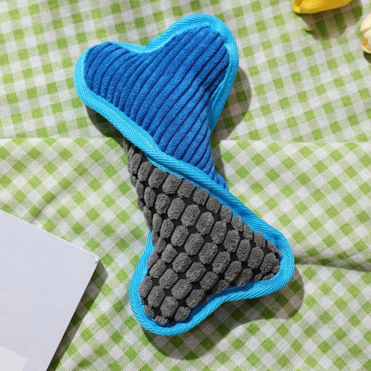 Blue teddy dog toy with a sound bone model and soft corn fleece lining
