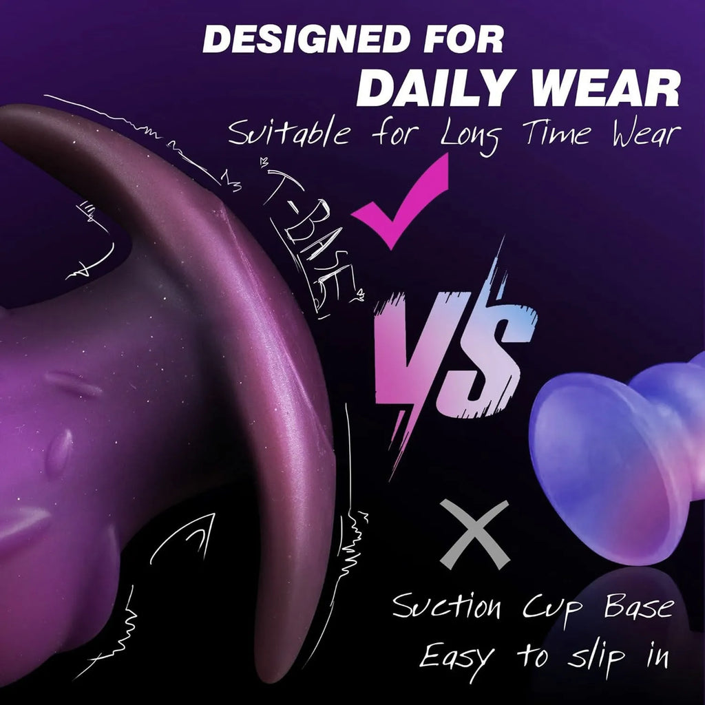 Purple, gold, and black silicone masturbator for adults in sizes S, M, L, XL.