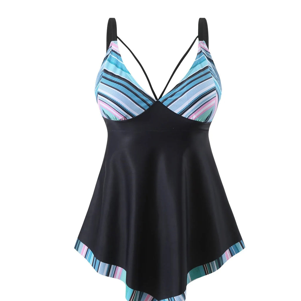 Plus size women's green two-piece bikini swimsuit with quick-dry polyester fabric.