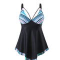 Plus size quick-drying two-piece bikini swimsuit in blue on a mannequin