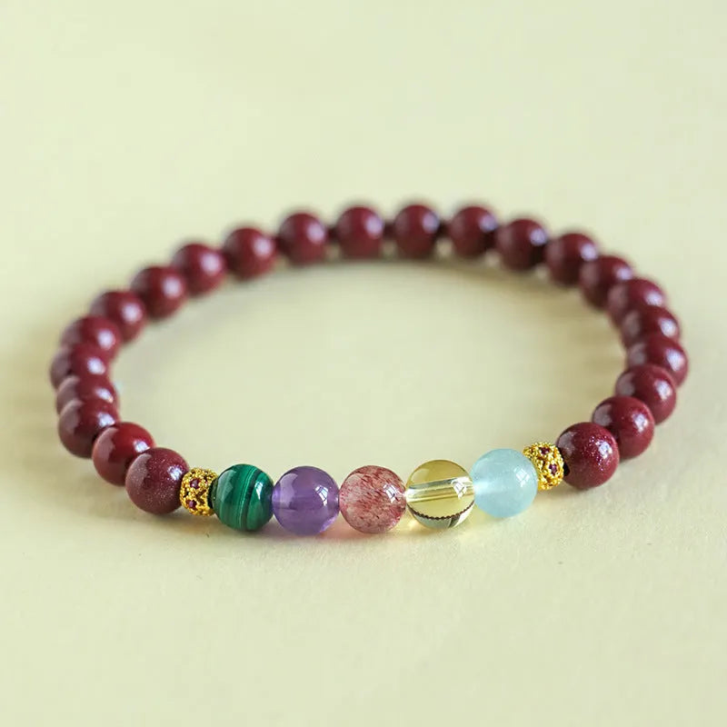 Handmade purple gold sand crystal bead bracelet on a wrist, showing 6mm bead size option.