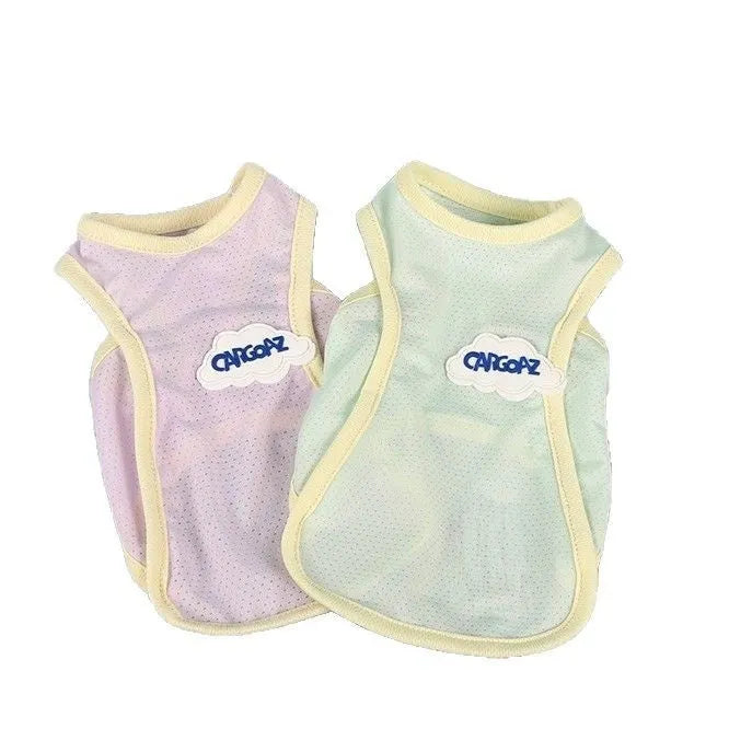 Grass green anti-lint summer vest for a cat on a plain background.