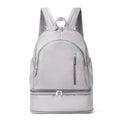 Women's casual backpack in polyester with curved shoulder straps showing decorative stitching details