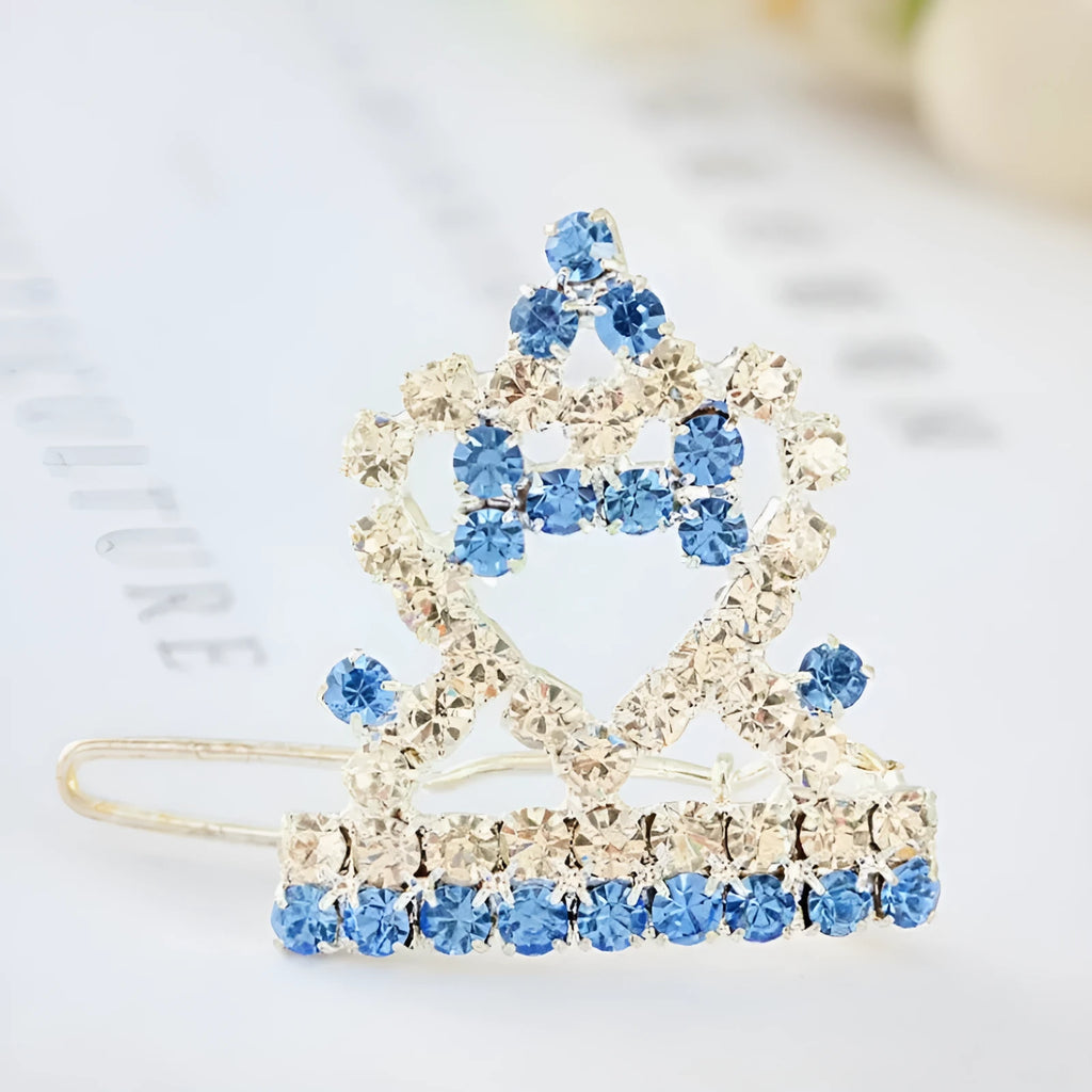 Crown horsehair hairpin ornament for dogs and cats with rhinestones on thick silver plated copper 3cm barrettes