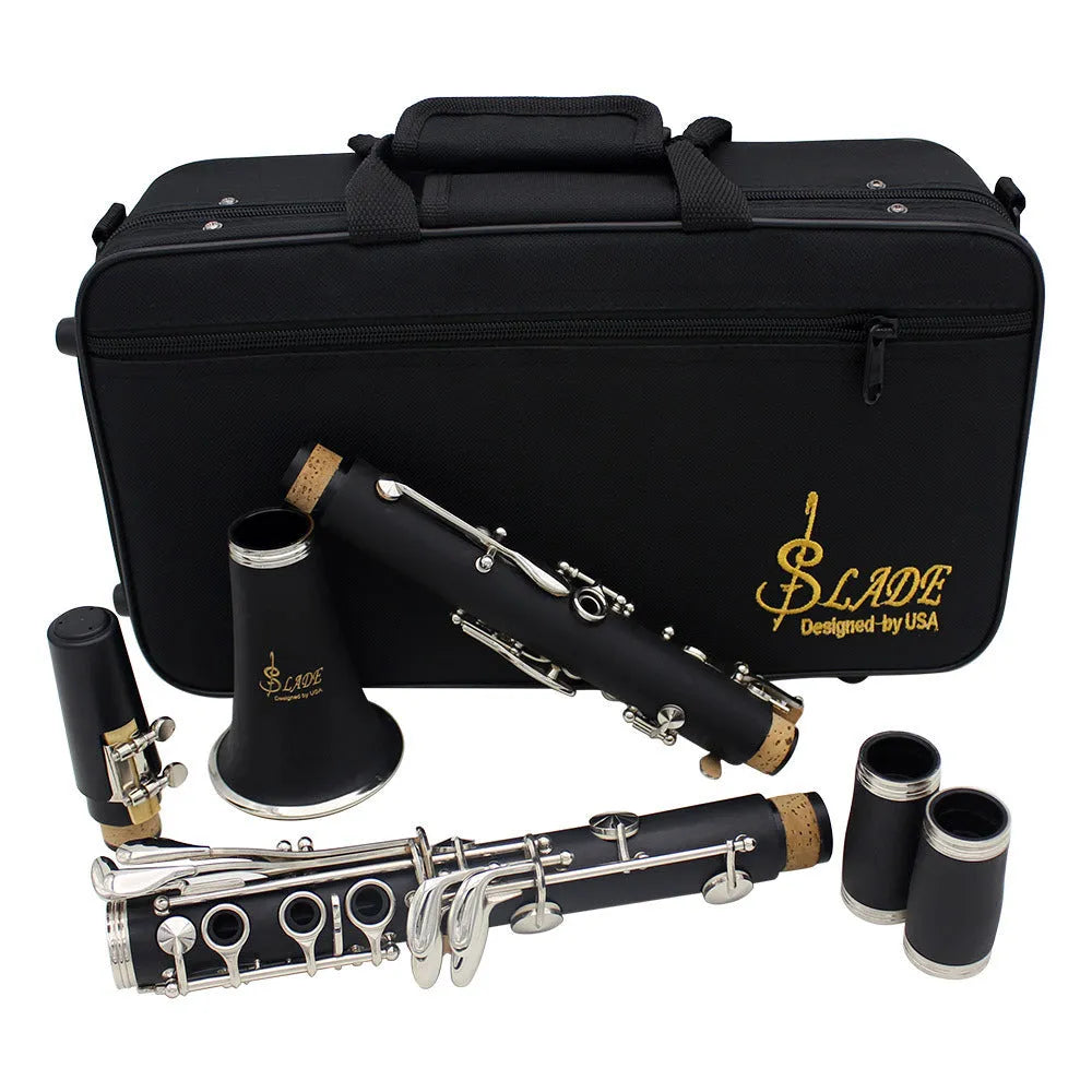 Black Bakelite clarinet with nickel-plated 17-key system for beginner test playing