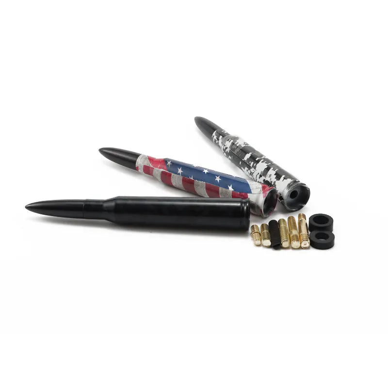 14cm bullet antenna in American flag, camouflage green, and colour black designs for vehicle exterior styling