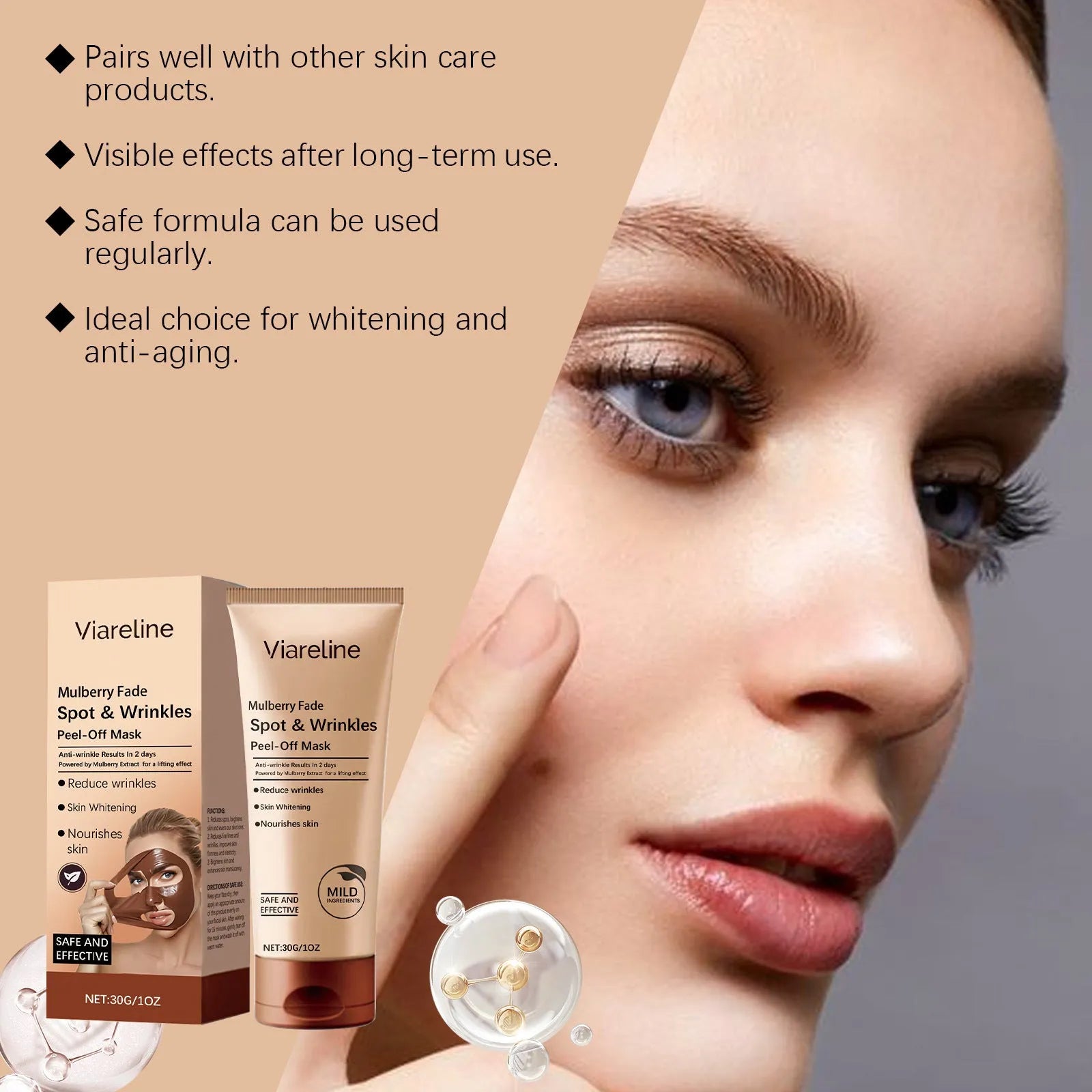 30g wrinkle-fading facial mask with collagen and botanical extracts.