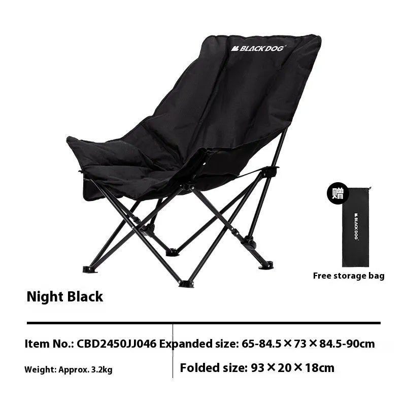 Night Black Oxford cloth portable folding camping recliner chair in moon chair design