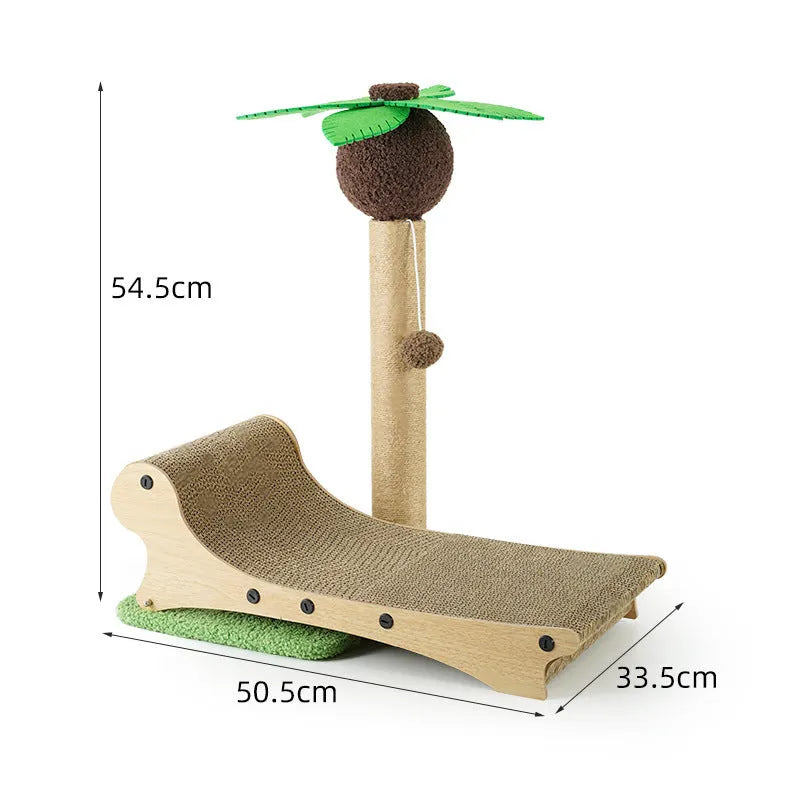 Wooden beach chair-shaped cat climbing frame with a scratch board and integrated nest.
