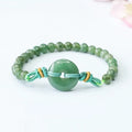 Natural emerald green jade bracelet with safety buckle closure, 6mm diameter, star-shaped national style design