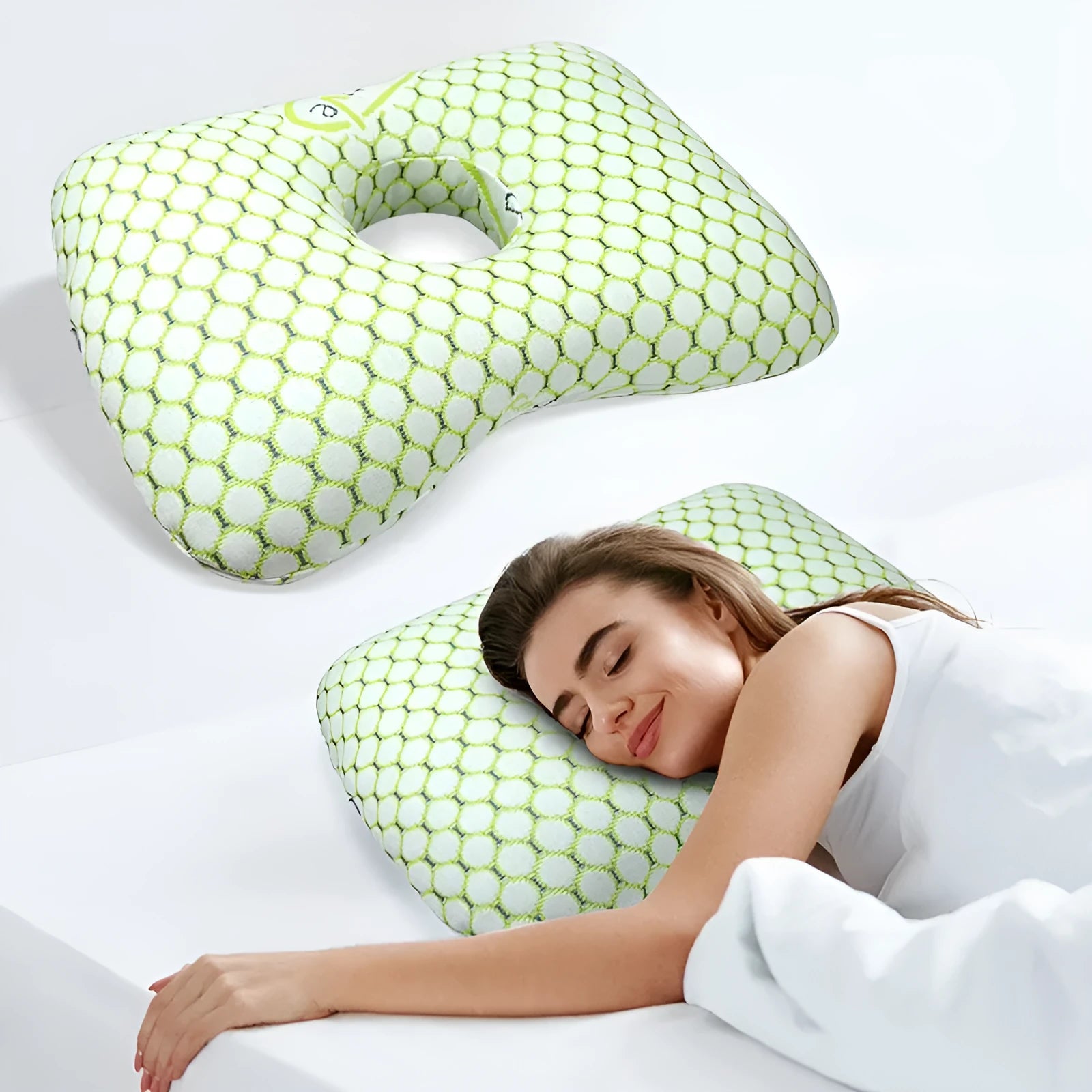 Single hole ear pillow for beauty salon facials shown in a light grey colour, measuring 39cm by 28cm.