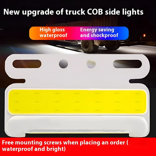 Waterproof aluminium housing COB LED truck side light for 12V and 24V systems in five colour options.