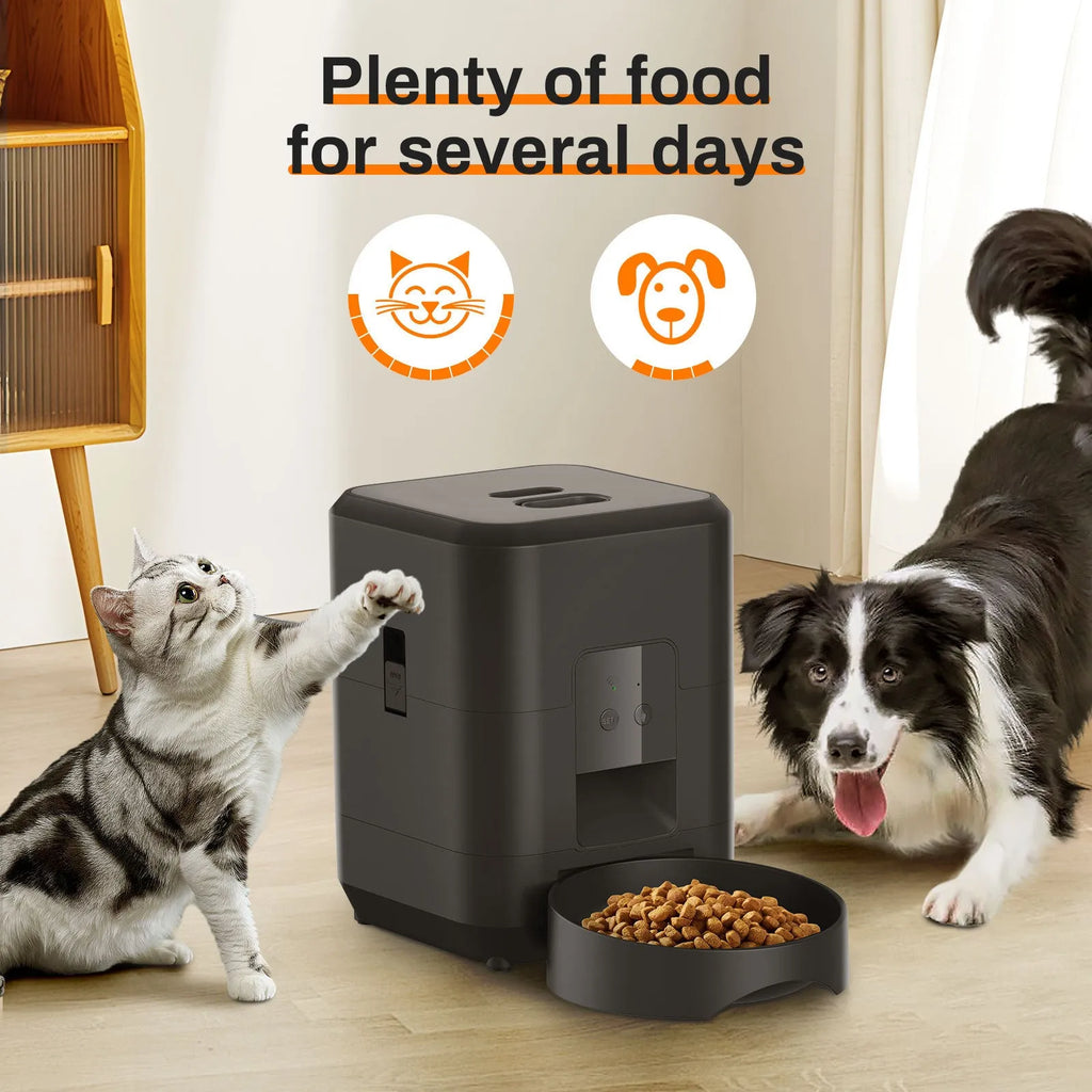 Automatic pet feeder for cats with WiFi, video and button control options in white or black colours