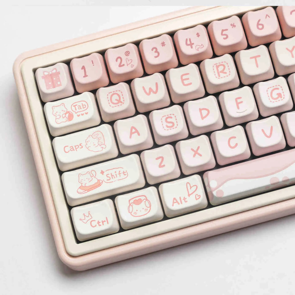Full set PBT sublimation key caps for mechanical keyboards showing multicolour designs on over 98 keys