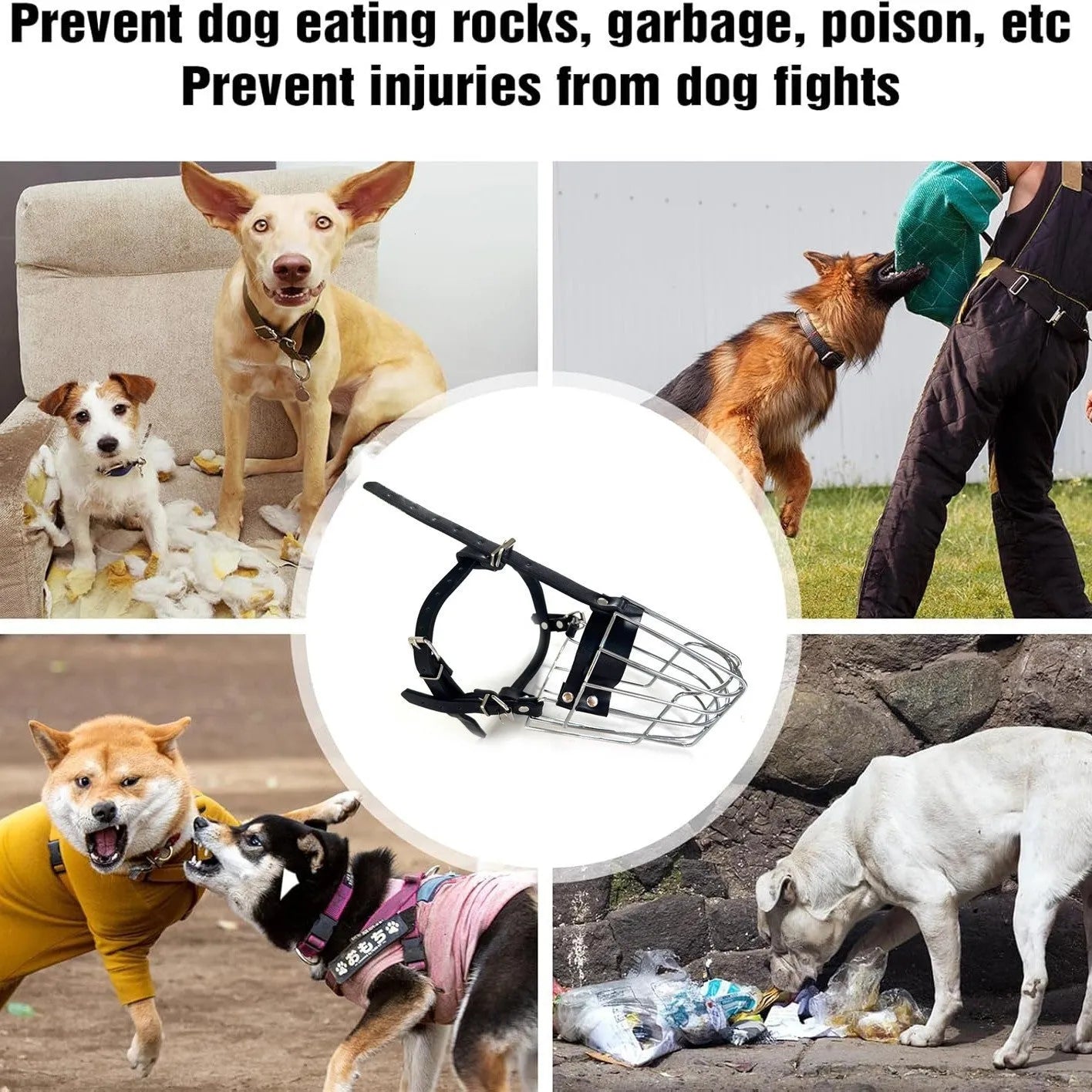 Black metal dog muzzle designed for Golden Retrievers and German Shepherds