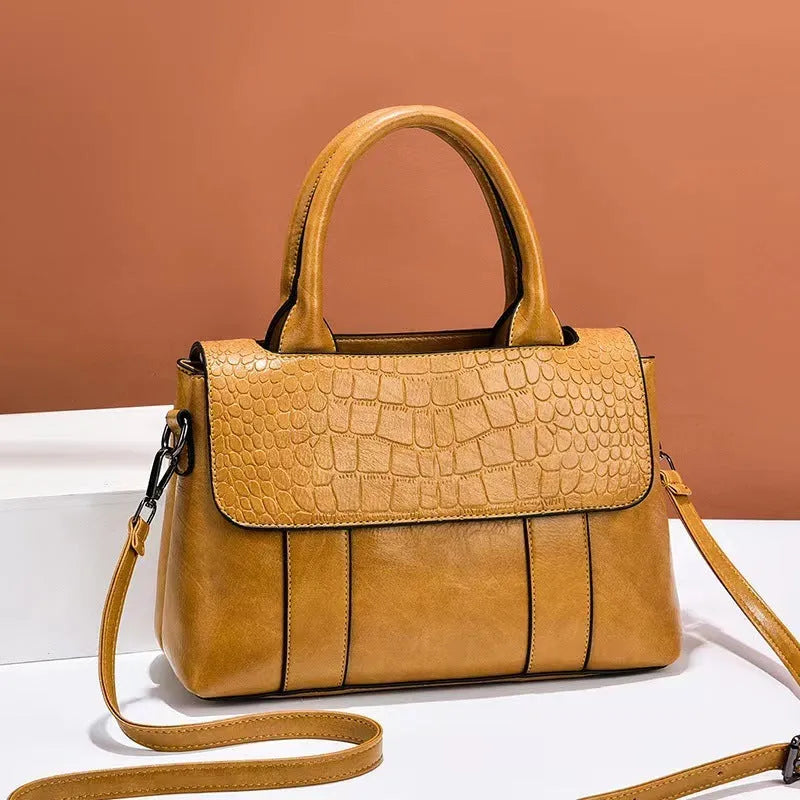 Women's crossbody shoulder bag in PU with crocodile pattern, horizontal square shape, 25x11x17cm