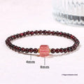 Women's geometric square bracelet with natural 3A garnet and purple sand pixiu strawberry quartz beads