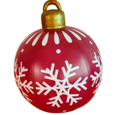 Large red and white striped inflatable PVC Christmas ball ornament with a 60cm diameter.