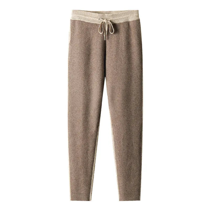 Men's camel cashmere blend half turtleneck zip cardigan and matching trousers sports suit