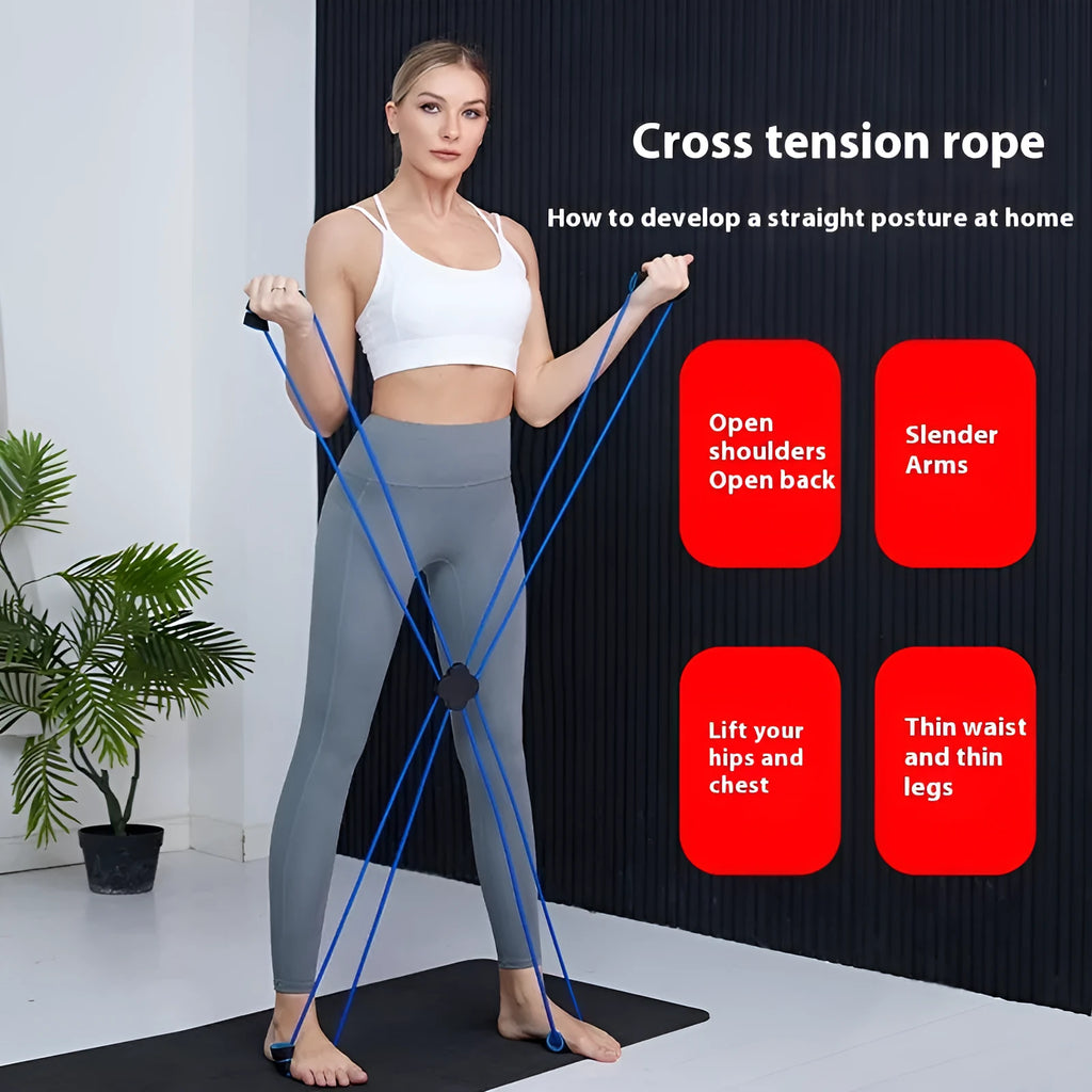 Blue TPR eight-character shoulder puller with cross tension device for female fitness training