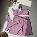 Women's one-shoulder tube top three-piece swimsuit set in glossy polyester fabric