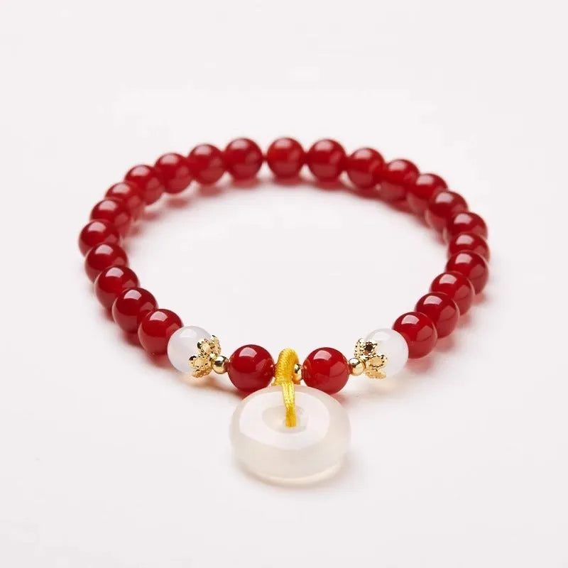 Handmade Chinese bracelet with Jinsi jade safety buckle and 6mm natural stone beads