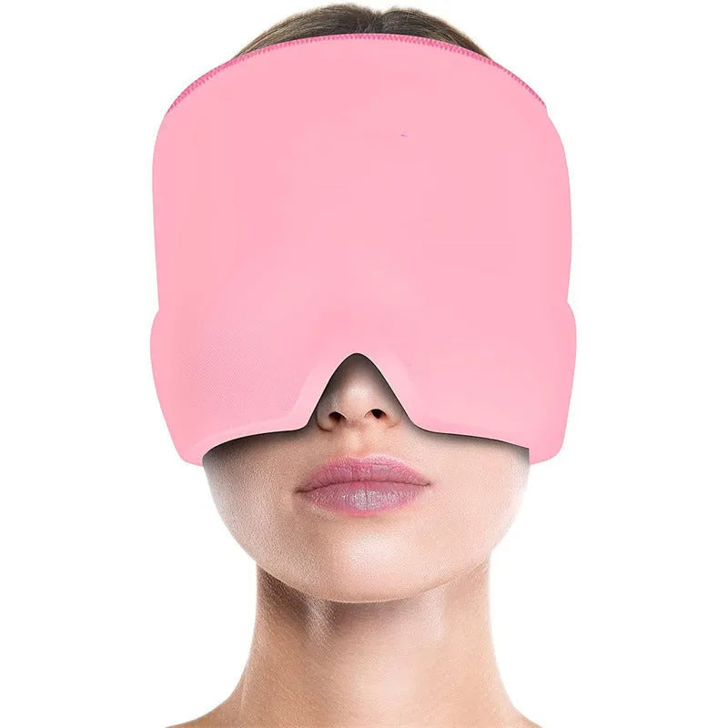 Elastic cloth gel eye mask for headache relief with adjustable headband in black colour