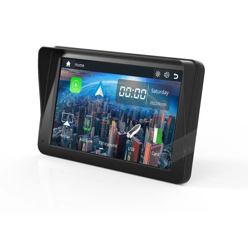 7-inch portable car smart screen with wireless CarPlay on retractable bracket mounted to vehicle windshield