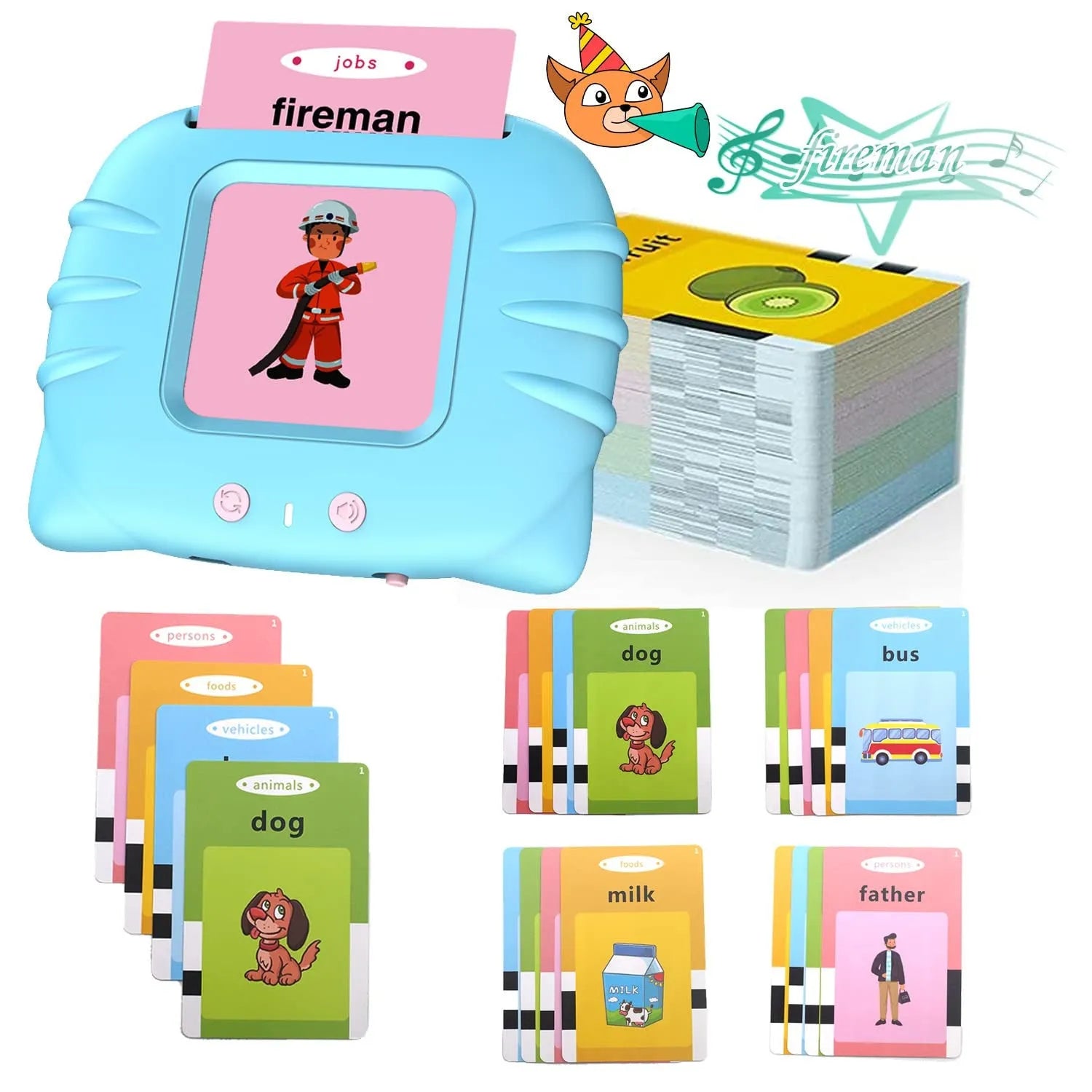 Children's English learning card with audio books showing blue colour option and card insertion