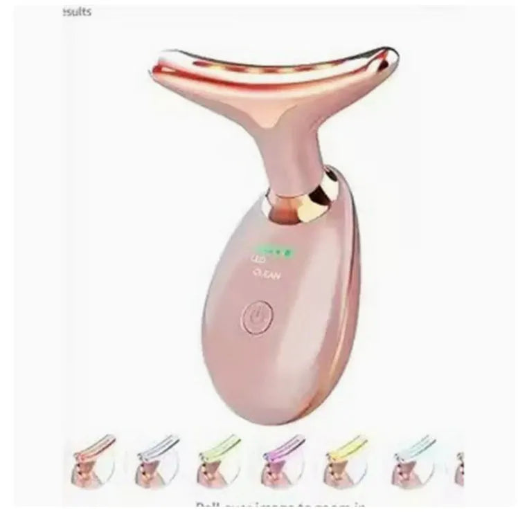 Black and silver EMS thermal neck massager with LED lights for wrinkle reduction and skin tightening