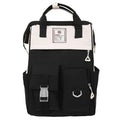Multi-functional large capacity nylon backpack for high school, breathable with curved shoulder strap and six colour options including black and pink