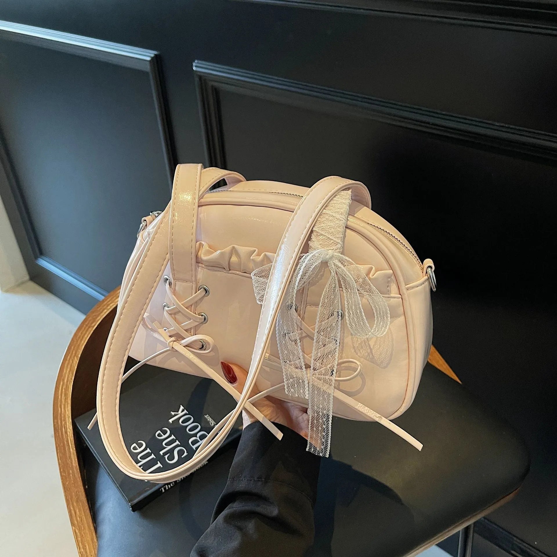 Women's PU bandage bow handbag in casual style with mobile phone compartment
