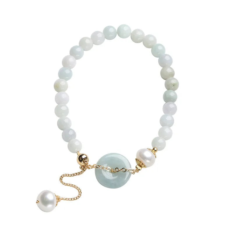 Geometric jade pendant pearl bracelet with peace buckle clasp in national style design