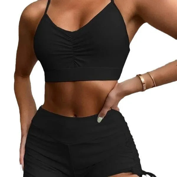Women's purple high waist split bikini swimsuit with separate top and shorts