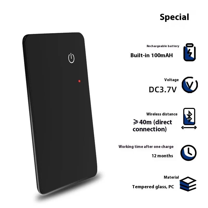 Black ABS and glass wireless charging pet tracker with NFC card design and hanging hole
