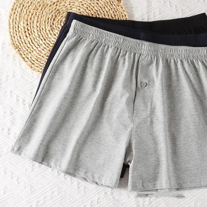 Men's pure cotton boxers in light grey, dark blue and black colours with high waist design