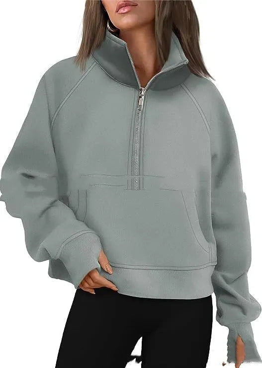 Women's loose lapel fleece-lined sweater in apricot colour with raglan sleeves