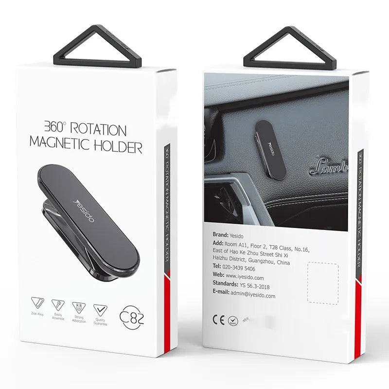 Black and gray 360 degree rotary magnetic car phone holder with zinc alloy bracket and adhesive pad